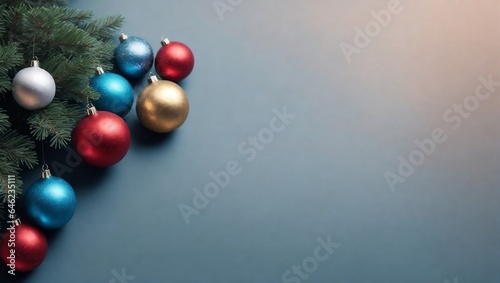 christmas balls on the table with copy space