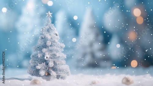 Christmas tree in the snow with bokeh background. © vlntn