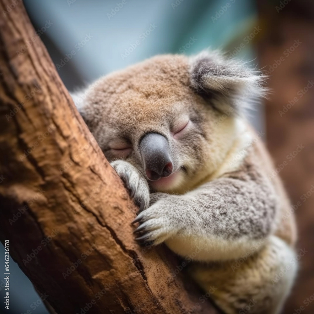 Naklejka premium vertical shot of a cute koala sleeping