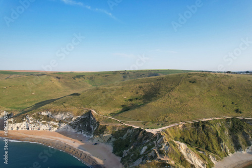 Most Beautiful Landscape and Sea View of Durdle Door Beach of England Great Britain, UK. Image Was captured with Drone's camera on September 9th, 2023