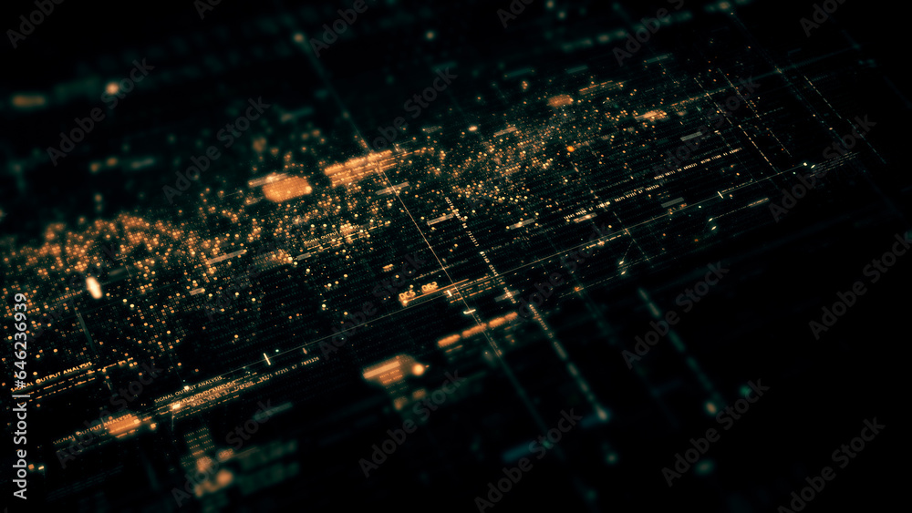 Fototapeta premium Advanced data matrix simulation UI with cutting-edge digital environment with a dynamic and immersive display of interconnected data matrix information networks systems background