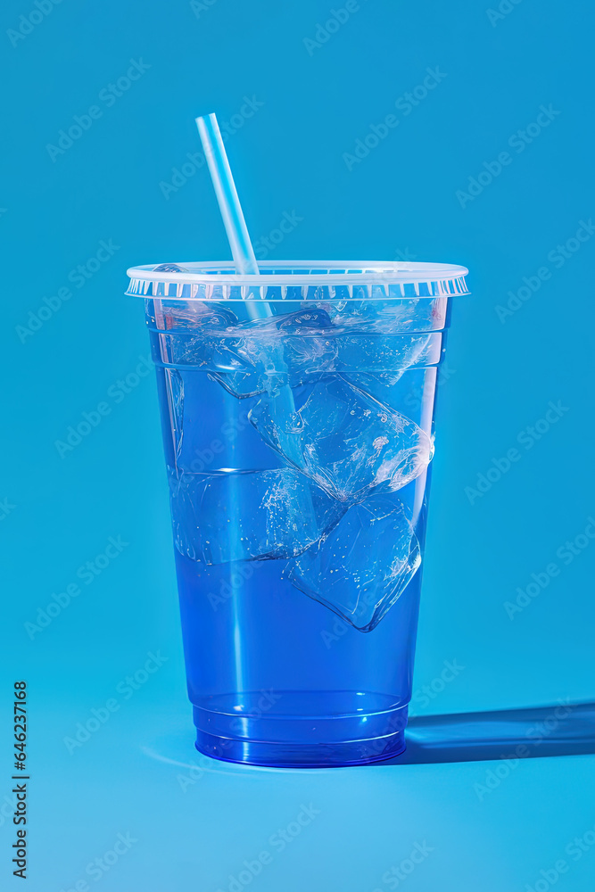 Blue drink in a plastic cup isolated on a blue background. Take away drinks concept Blue drink in a plastic cup isolated on a blue background. Take away drinks concept