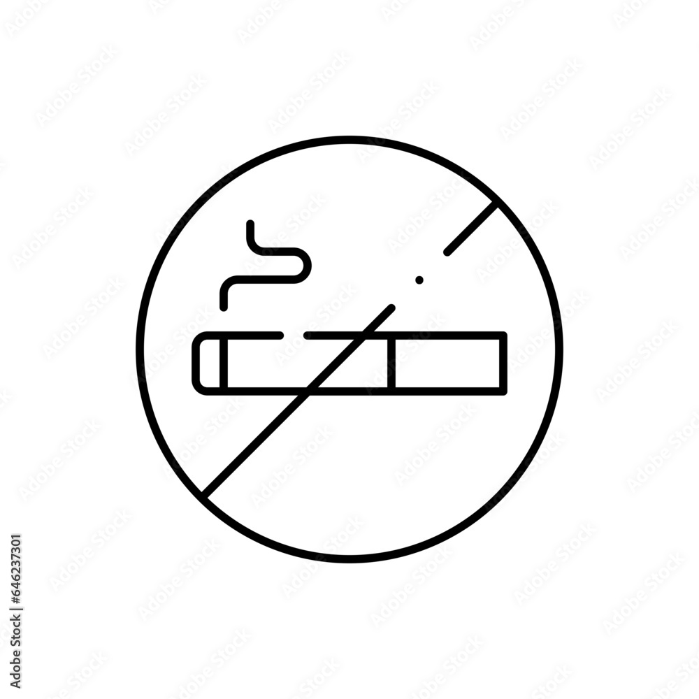No smoking healthy lifestyle icon with black outline. cigarette, smoke, tobacco, stop, no, forbidden, danger. Vector illustration No smoking healthy lifestyle icon with black outline. cigarette, smoke, tobacco, stop, no, forbidden, danger. Vector illustration