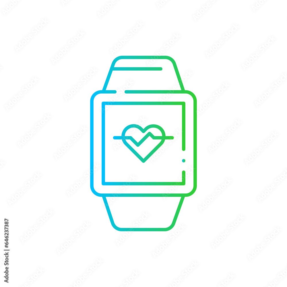 Smart watch healthy lifestyle icon with blue and green gradient outline. technology, smart, watch, device, smartwatch, time, screen. Vector illustration Smart watch healthy lifestyle icon with blue and green gradient outline. technology, smart, watch, device, smartwatch, time, screen. Vector illustration