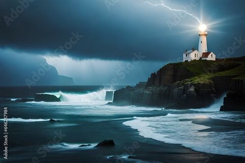 lighthouse on the coast of the sea generated Ai