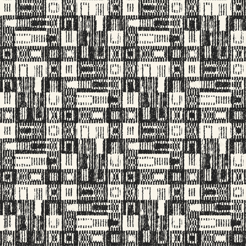 Monochrome Distressed Mesh Textured Checked Pattern