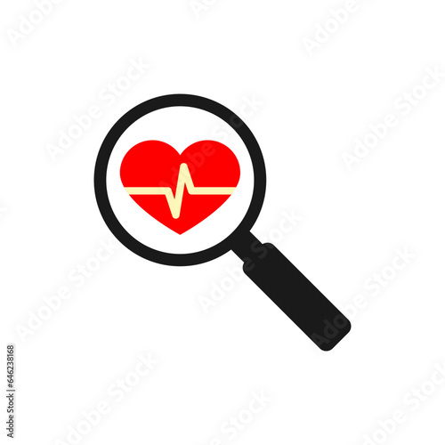 Magnifying glass with a heart and a pulsating rhythm inside.
