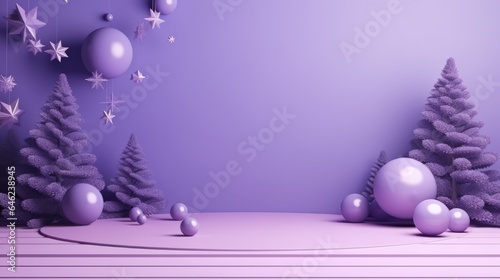 Background products minimal podium scene with Christmas decoration in violet color in cute style. photo