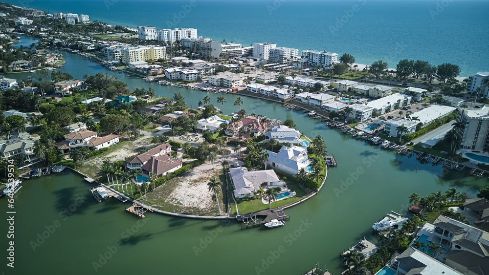 Aerial shot of Homes in Naples. Florida upscale neighborhoods. real estate photo