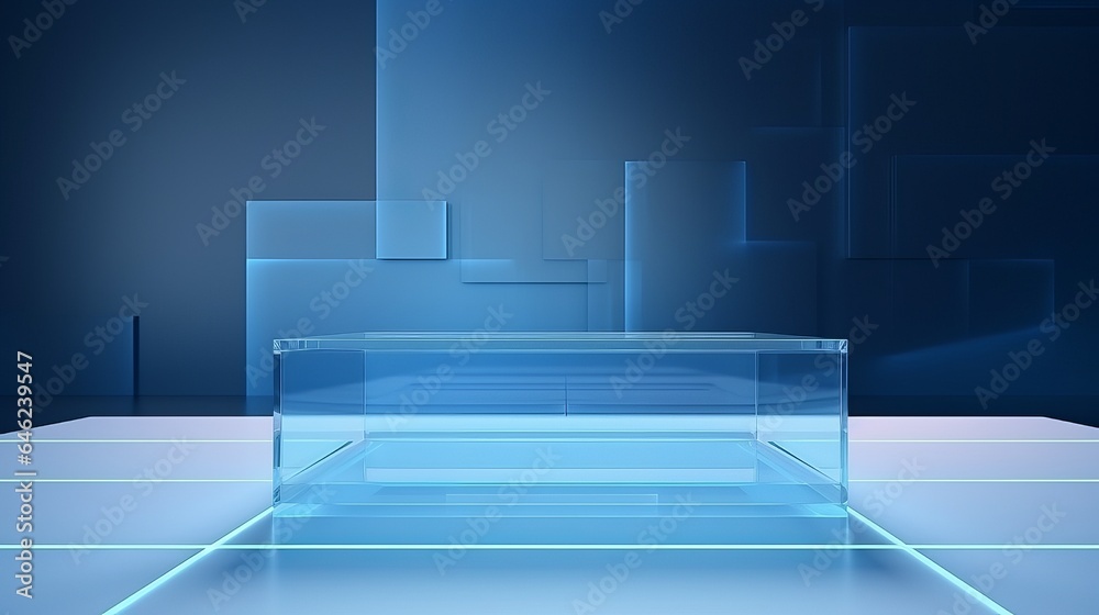 Modern background products minimal podium scene for IT in glass style material blue color on white background. Modern background products minimal podium scene for IT in glass style material blue color on white background.