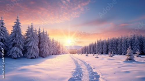 Beautiful winter landscape with snow-covered trees.