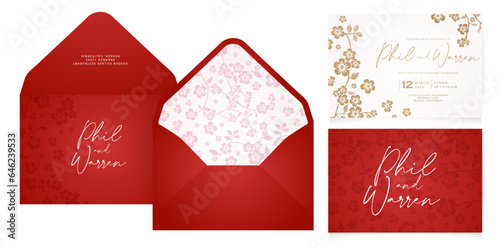 Set of business card and envelopes templates with floral ornamental cherry blossom patterns for Stationery, Layout, collage, scene designs, event flyers, banner prints materials, Holidays gift cards