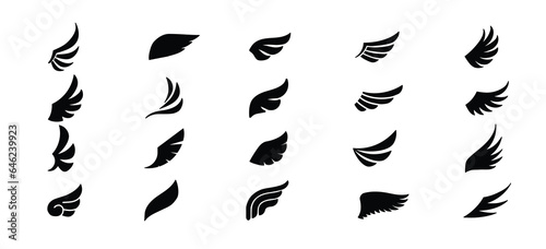 Set of black wings icons. Wings badges. Collection wings badges. Vector illustration.