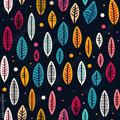 Cheerful colorful seamless leaf fall pattern. Creative minimalist art background for kids or trendy design with basic shapes.
