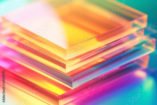 several thick sheets of iridescent methacrylate, with striking colors of industrial design. photo