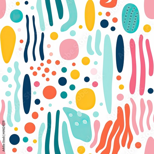 An assortment of joyful and vibrant children's patterns featuring lines, circles, and stripes, perfect for a seamless and creative backdrop.
