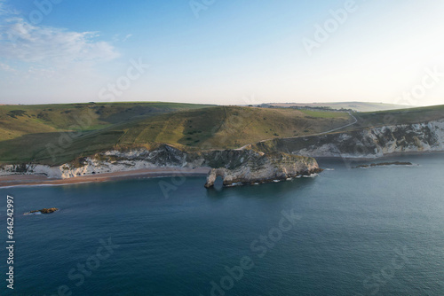 Most Beautiful Landscape and Sea View of Durdle Door Beach of England Great Britain, UK. Image Was captured with Drone's camera on September 9th, 2023