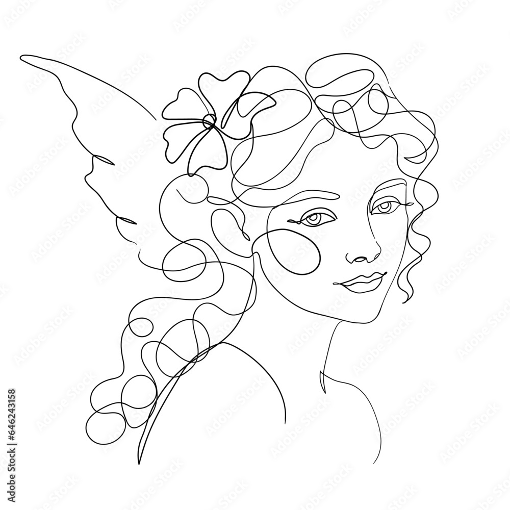 Beauty face woman one line style drawing. Portrait young woman line art. Vector Beauty face woman one line style drawing. Portrait young woman line art. Vector