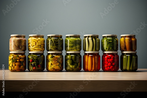  Canned vegetables in jars, preparations for the winter, minimal scene, 3d render, generate AI