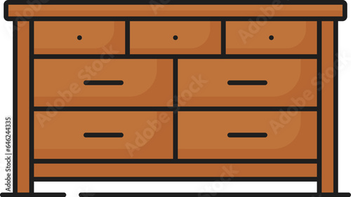 Dresser furniture icon, home interior. Lounge interior item color outline icon, apartment classic wooden furniture or office room design element linear vector pictogram, dresser line symbol