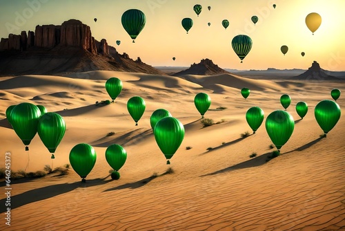 green balloons in the desert