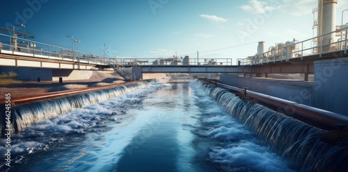 Industrial wastewater treatment plant purifying water before it is discharged.