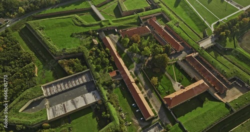 Terezin Czechia Aerial v2 birds eye view drone flyover and around historical landmark, the grounds of Theresienstadt Concentration Camp in Garrison town - Shot with Mavic 3 Cine - November 2022 photo