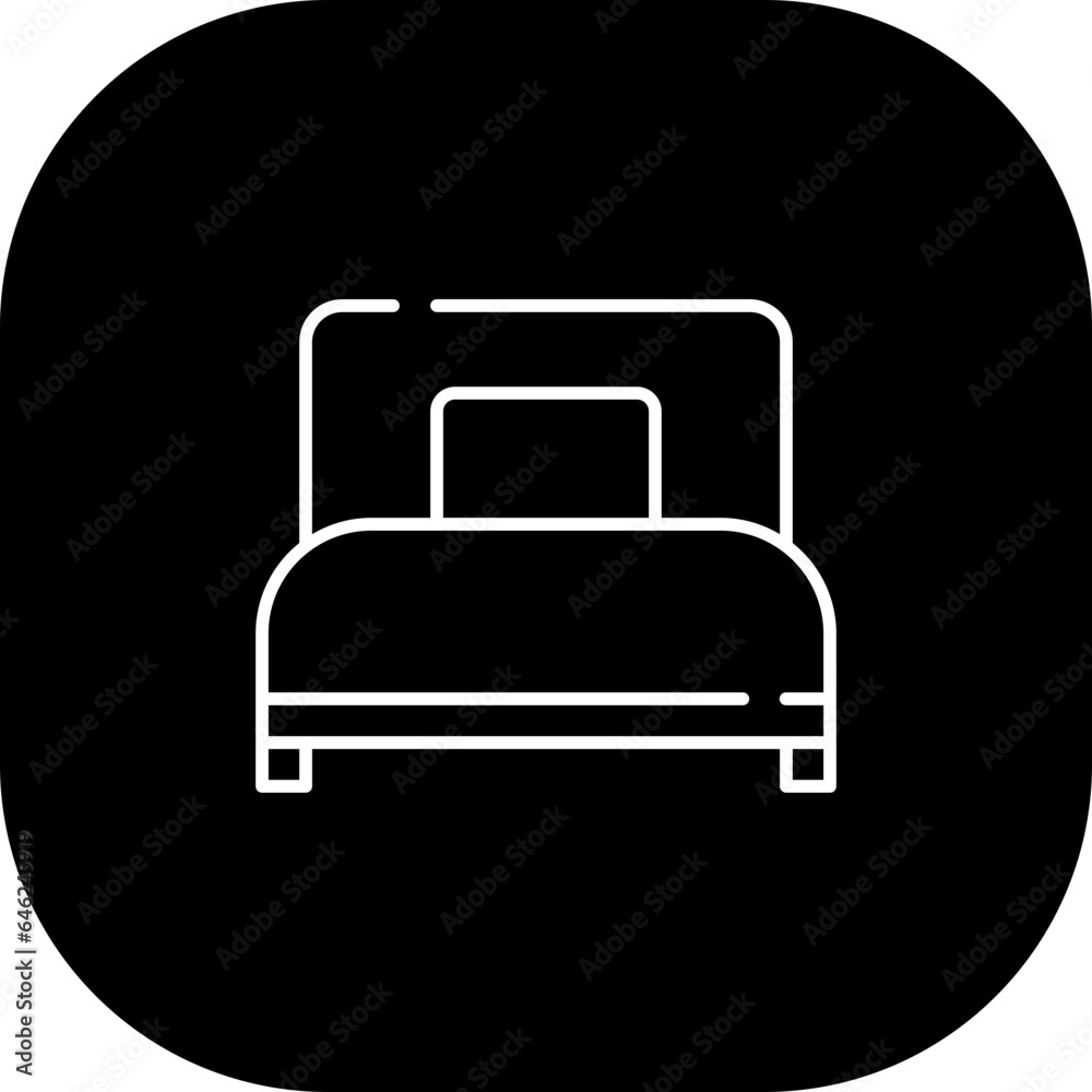 Single bed hotel icon with black filled line outline. bed, bedroom, furniture, design, single, white, pillow. Vector illustration Single bed hotel icon with black filled line outline. bed, bedroom, furniture, design, single, white, pillow. Vector illustration