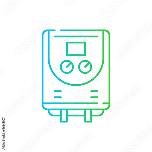 Water heater hotel icon with blue and green gradient outline. water, home, boiler, heater, hot, energy, plumbing. Vector illustration