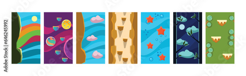 Abstract Background and Flat Backdrop for Game Interface Vector Set