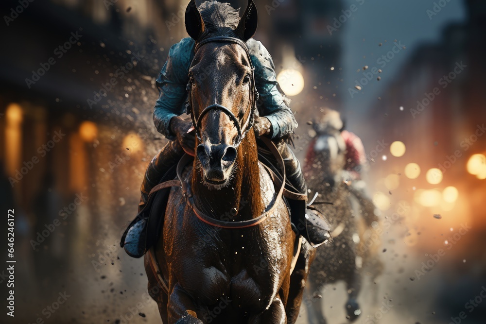 Fototapeta premium galloping race horses in racing competition