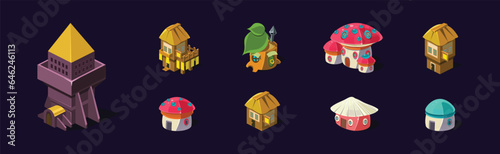 Fantasy Isometric Buildings and Fairy House Vector Set