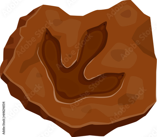 Ancient iguanodon dinosaur footprint fossil, archaeology and paleontology finds. Isolated vector reptile foot trail impression. Cartoon jurassic scientific museum item, dino animal paw print in stone