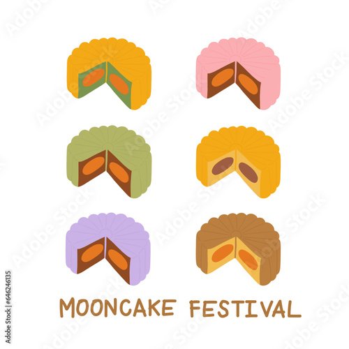 фотографія Hand drawn various flavours of mooncake for Mooncake Festival decoration, sweet