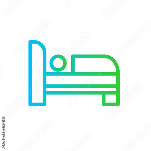 Bed hotel icon with blue and green gradient outline style. bed  bedroom  room  hotel  pictogram  mattress  double. Vector Illustration