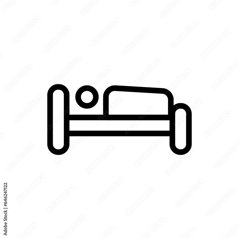 Bed hotel icon with black outline style. bed, bedroom, symbol, room, sign, line, hotel. Vector Illustration