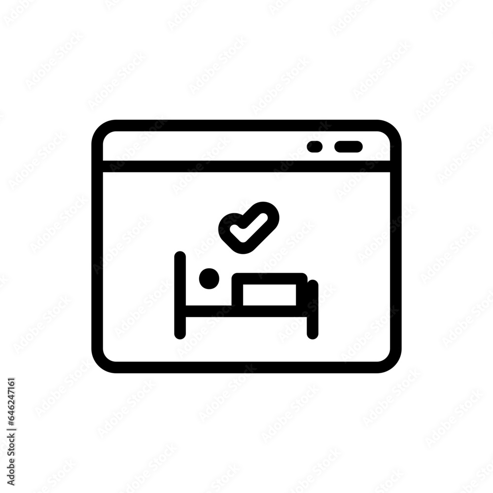 Online reservation hotel icon with black outline style. online, internet, reservation, service, order, web, sign. Vector Illustration Online reservation hotel icon with black outline style. online, internet, reservation, service, order, web, sign. Vector Illustration