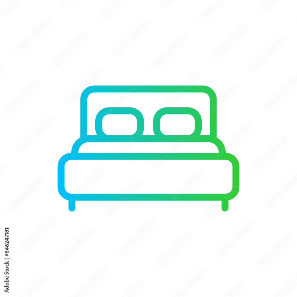 Double bed hotel icon with blue and green gradient outline style. bed, double, symbol, sign, bedroom, furniture, room. Vector Illustration Double bed hotel icon with blue and green gradient outline style. bed, double, symbol, sign, bedroom, furniture, room. Vector Illustration