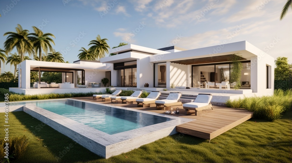 Stylish Newly Built Villa Featuring a Backyard