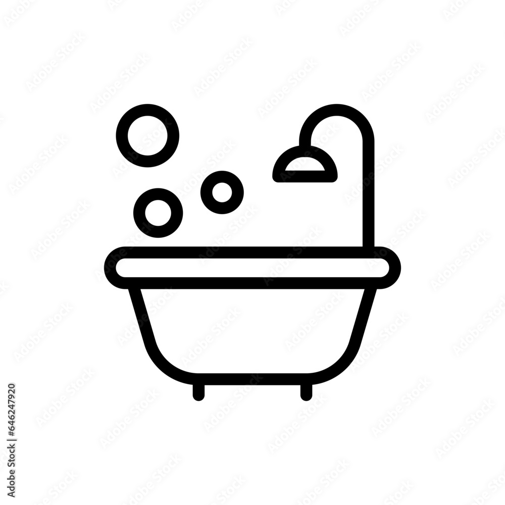 Bathtub hotel icon with black outline style. bathtub, shower, symbol, bath, water, bathroom, faucet. Vector Illustration Bathtub hotel icon with black outline style. bathtub, shower, symbol, bath, water, bathroom, faucet. Vector Illustration