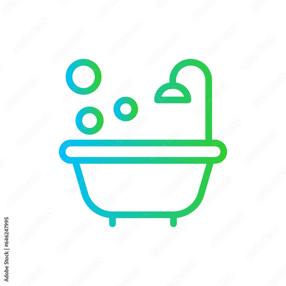 Bathtub hotel icon with blue and green gradient outline style. bathtub, shower, symbol, bath, water, bathroom, faucet. Vector Illustration Bathtub hotel icon with blue and green gradient outline style. bathtub, shower, symbol, bath, water, bathroom, faucet. Vector Illustration