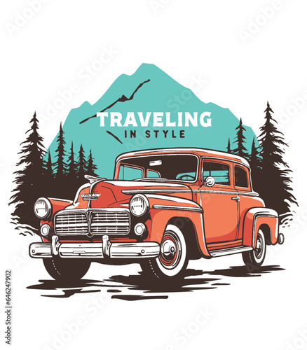 Classic Emblem Artwork for Vintage Outdoor Adventures: Time-Tested Icons in Picturesque Wilderness Settings | T-shirt, logo, sticker, ready-to-print, hand-drawn vector, outdoor adventure design