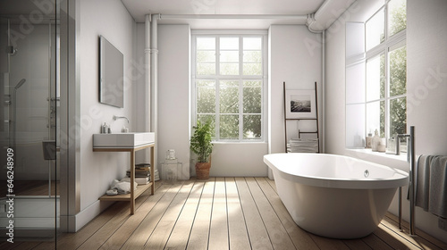 白い内装のバスルーム　インテリアイメージ © aijiro