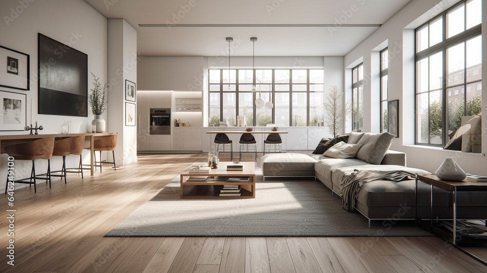 Fototapeta premium 白い内装のリビングルーム インテリアイメージ