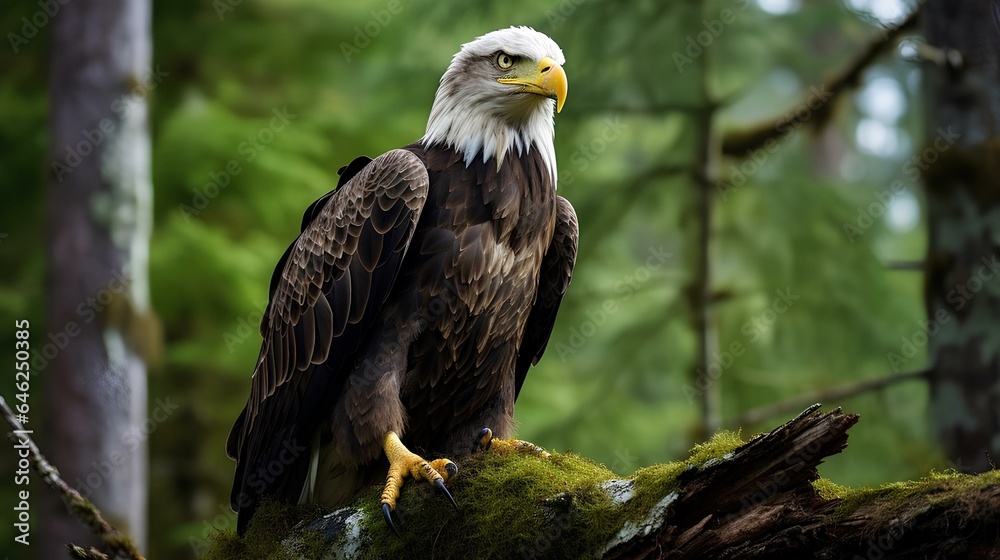 Naklejka premium An eagle perched in the middle of the forest