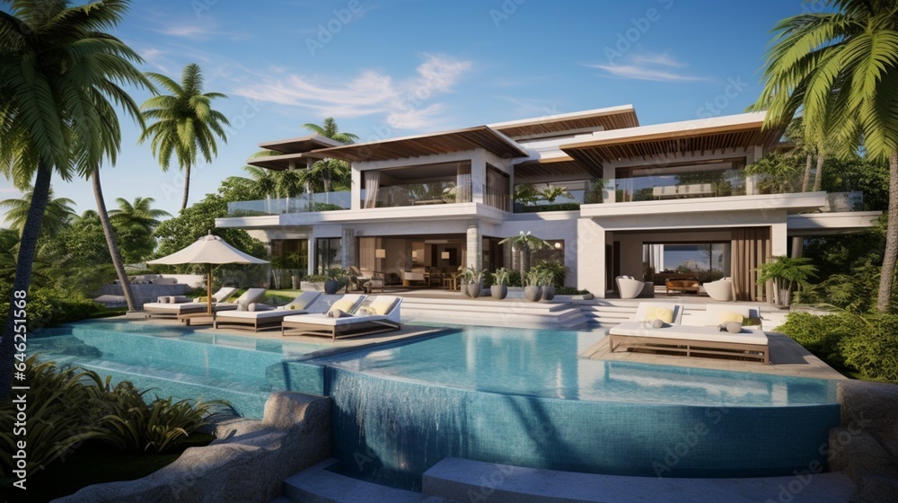 Fototapeta premium Exclusive Private Villa with a Lavish Swimming Pool - Luxury Living in Your Own Paradise