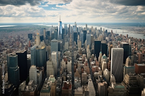 New York City Manhattan downtown skyline panorama with skyscrapers. Aerial Views of the Downtown Manhattan Skyline, AI Generated © Iftikhar alam