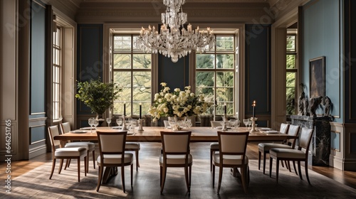 Experience the elegance of the dining room in this luxury home, centered around a beautiful wooden table © Pretty Panda