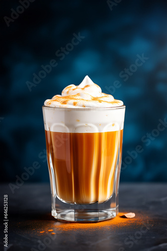 Cup of spice pumpkin latte or cappuccino. Seasonal autumn spicy drink concept