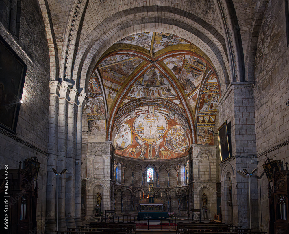 Interior of the Church of of Saint Sauveur in Saint Macaire, Nouvelle-Aquitaine region, south-west France